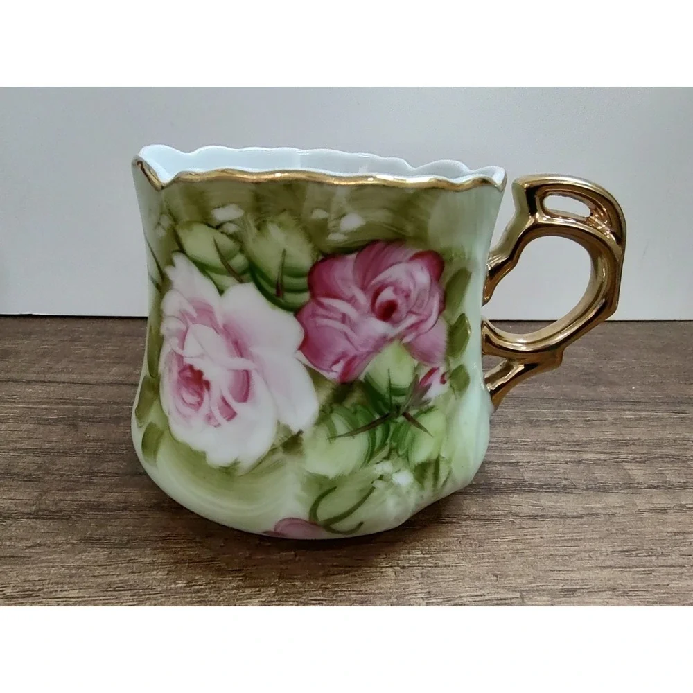 Vintage Lefton Heritage Green Hand Painted Teacup and Saucer #3057 1950's